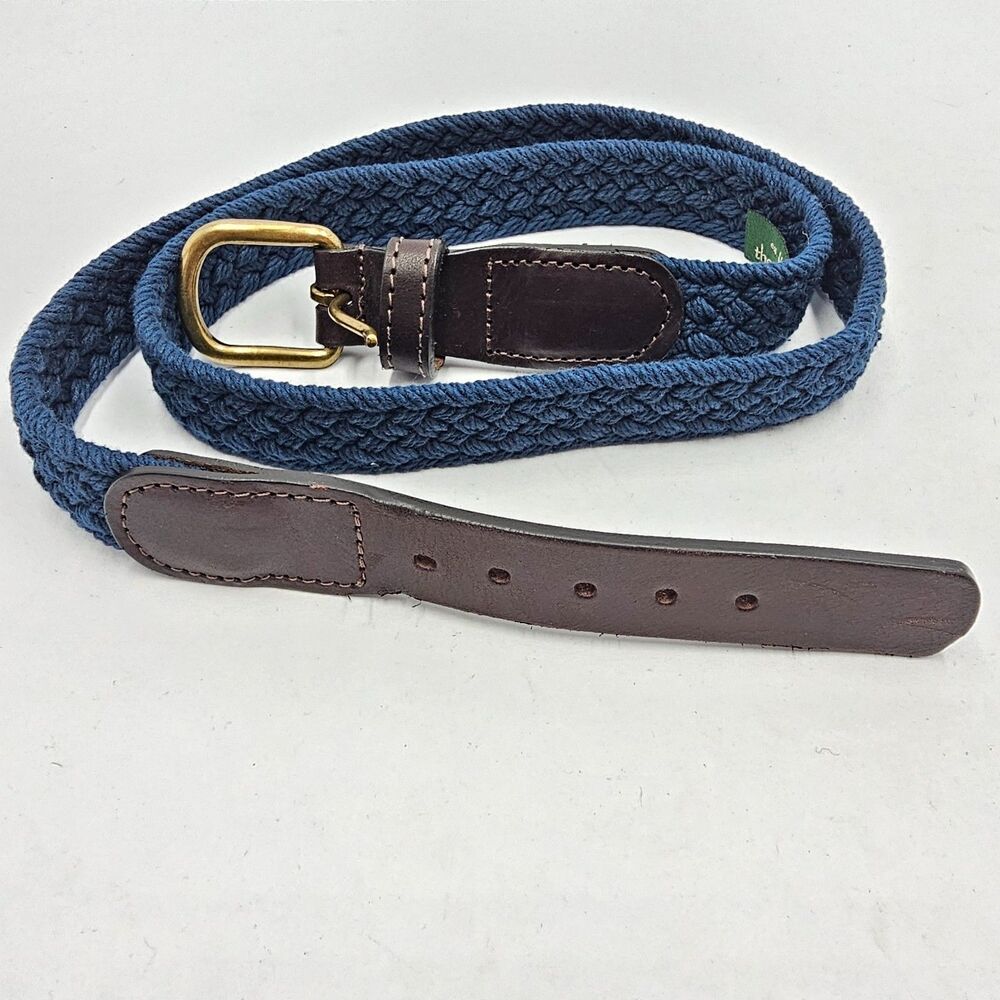 Thomas Bates Woven Webbed Leather Accent Belt Men’s 40 Navy Blue Golf Tennis